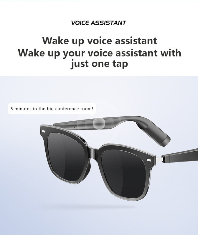 Tempo de música de 10 horas Brilhante Preto Bluetooth Óculos inteligentes com capacidade de chamada 110mAh * 2