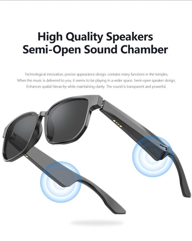 BT 5.1 Stereo Sound Óculos de sol Bluetooth com tempo de música de 4 horas e bateria de 90 mAh
